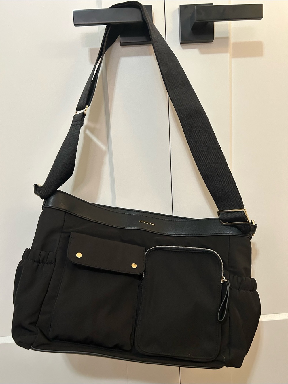 Love & Lore Black Shoulder Crossbody Bag with Front Pockets